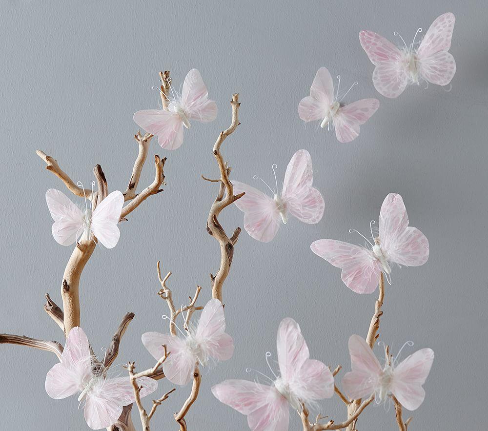 Pink Feather Butterflies Set